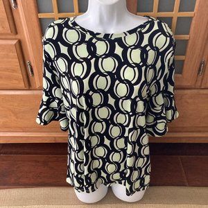 Worthington Green Black Geometric Print Top Large NWOT